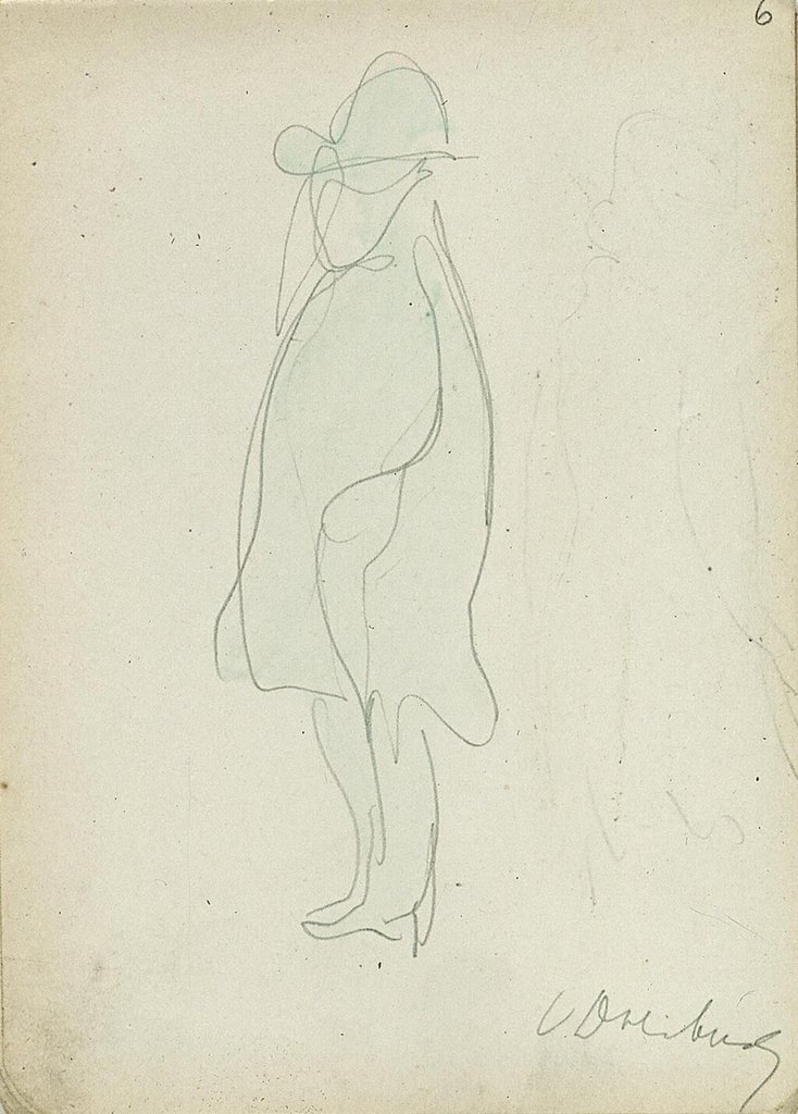 简约线条绘制的站立人物素描