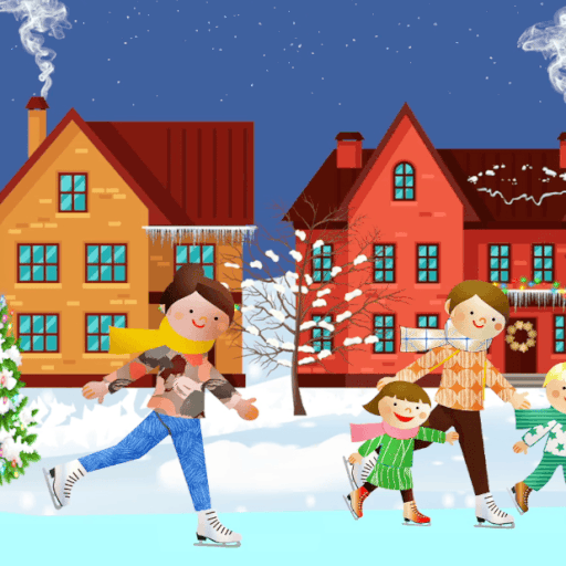 冬日温馨场景 - 家庭滑冰欢乐时光